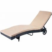 Dcoshop26 - Chaise longue transat bain de soleil pour jardin terrasse en poly-rotin anthracite coussin beige - Beige