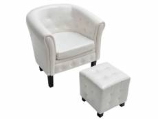 Fauteuil chaise siège lounge design club sofa salon cabriolet avec repose-pied cuir synthétique blanc helloshop26 1102305