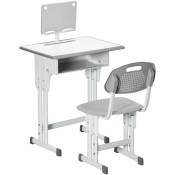 Homcom - Bureau enfant avec chaise - ensemble bureau et chaise réglable - support de lecture, case - gris blanc