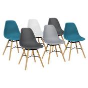 Idmarket - Lot de 6 chaises sandra mix color blanc, gris clair, gris foncé x2, bleu canard x2 - Multicolore