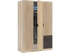INDIO - Armoire industrielle 3 portes bois + 3 tiroirs