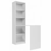 KAFFI - Bureau avec bibliothèque style scandinave bureau - 50x125x181 - 5 tablettes - Blanc