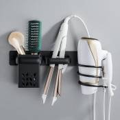 Porte Sèche Cheveux avec Range-Câbles et Rangement Support de Lisseur Noir pour Hôtel Chambre Salle de Bain
