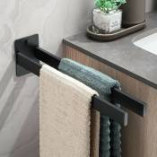 Porte-serviette- Mural, acier inoxydable, adapté pour salle de bain ou cuisine, 38 cm, noir