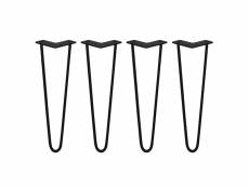 Skiski legs - 4 pieds de table en épingle à cheveux 40,6cm 2 tiges en acier noir épaisseur 10mm 24187
