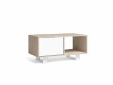 Table basse avec portes, salle à manger, modèle wind, couleur chêne-blanc, 92x50x45cm MESAWINDROBLTALB