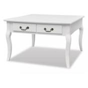 Table basse carrée 4 tiroirs bois et pin massif blanc Frenchy