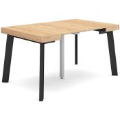 Table console extensible, Console meuble, 140, Pour 6 personnes, Pieds en bois, Style moderne, Chêne et noir - Skraut Home