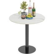 Table Salle à Manger Ronde en Pierre Frittée Table Cuisine Marbre Blanc Moderne avec Pied Central pour Café Retaurant - Noir 70×70×100cm