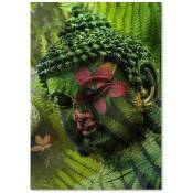 Tableau bouddha bois fougères - 70 x 100 cm - Vert