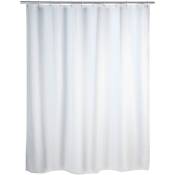 Wenko - Rideau de douche blanc Uni, rideau de douche 120x200 cm, lavable en machine et waterproof, 8 anneaux rideau de douche en plastique blanc