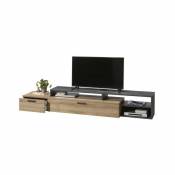 Caesaroo - Base de meuble tv 270 cm avec tiroir et abattant couleur chêne et gris anthracite | chêne et gris
