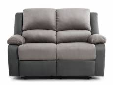 Canapé de relaxation manuel 2 places simili cuir gris et microfibre gris confort 9121EGRISMFPU2