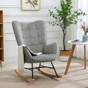 Chaise à bascule avec revêtement en tissu gris, cadre