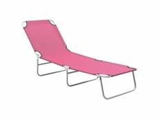 Chaise longue pliable acier et tissu rose