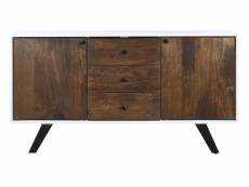 Commode, meuble de rangement en bois de manguier naturel, blanc et métal noir - longueur 150 x profondeur 40 x hauteur 80 cm