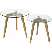 Décoshop26 - Set de deux tables basses plateau en verre pied en bois