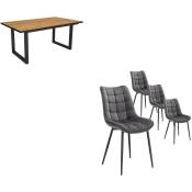 Ensemble Meubles, Table manger, 170, Chêne et noir, industriel, Lot de 4 chaises de salle à manger, Chaise tapissée - Skraut Home