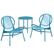 Ensemble salon de jardin table d’appoint et 2 Chaises bleu Lac