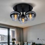 Etc-shop - Plafonnier verre fumé lampe de salon plafonnier rond boule de verre chambre, métal noir, 3x E27, DxH 45x25,5 cm