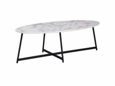 Finebuy design table basse ovale 120x60 cm avec aspect marbre blanc | table basse avec pieds en métal noir | grande table d'appoint