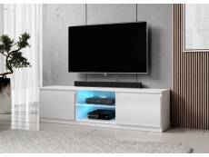 FURNIX meuble tv/ banc tv Arenal 140 cm blanc brillant avec LED