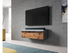 FURNIX meuble tv/ meuble tv suspendu Bargo 100 x 32 x 34 cm style contemporain anthracite(gris) mat/ vieux bois mat avec LED
