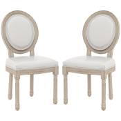 HOMCOM Lot de 2 chaises salle à manger chaise de cuisine médaillon style Louis XVI assise revêtement synthétique en bois massif sculpté crème