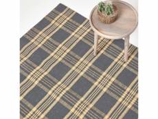 Homescapes tapis en laine à imprimé tartan jaune et gris - douglas - 70 x 120 cm RU1302B