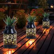 Lampes solaires pour décoration de balcon extérieur motif décoration de jardin lanterne solaire en métal jardinière suspendue, noir, led, DxH 10x16