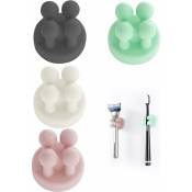 Lot de 4 porte-brosses à dents multifonctions en silicone pour rasoirs et brosses à dents, imperméables, autocollants (noir, blanc, rose, vert)