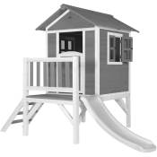 Maison Enfant Beach Lodge xl en Gris avec Toboggan en Blanc Maison de Jeux en Bois ffc pour Les Enfants Maisonnette / Cabane de Jeu pour Le Jardin
