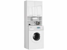 Meuble pour la machine a laver avec deux armoires et un lieu de lave-linge, h:180cm,l:64cm,p:30cm, blanc/blanc brillant