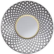 Miroir rond en métal noir et blanc finition doré D59 cm
