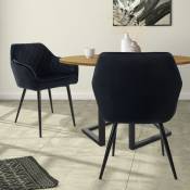 Ml-design - Lot 2x Chaises de Salle à Manger - Noir - Style Rétro - Dossier/Accoudoirs Rembourrée Aspect Velours - Pieds en Métal Noir - Chaise