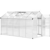 Outsunny - Serre de jardin aluminium polycarbonate 5,5 m² dim. 3,03L x 1,83l x 1,95H m fondation lucarne porte loquet - Transparent