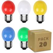 Pack 20 Ampoules led E27 3W 300 lm G45 5 Couleurs Multicolor