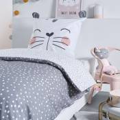 Parure de lit petit chat - GRIS / BLANC - 140 x 200 cm
