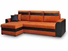 Petit canapé d'angle convertible et réversible avec coffre 3 place tissu + simili cuir tommy (orange) MB00295-2