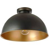 Plafonnier industriel semi-encastré diamètre 31 cm led 60 watts noir et doré style vintage lustre rétro luminaire lampe salon cuisine salle à manger