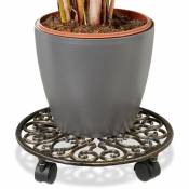 Porte-plantes à 4 roulettes, design antique, stable et résistant aux intempéries, rond, ø env. 33,5 cm, bronze - Relaxdays
