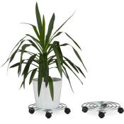 Porte plantes à roulettes, lot de 2, avec freins support pot de fleurs rond en métal HxLxP: 6 x 32 x 32 cm, argenté