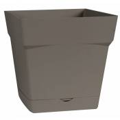 Pot plastique carré toscane soucoupe intégrée taupe 24,8 x 24,8 x 24