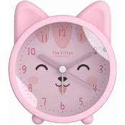 Réveil de chat Animal mignon pour enfants silencieux sans tique horloge en Silicone veilleuse horloge de voyage rose chaton souriant