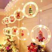 Rideau lumineux de Noël, rideau lumineux guirlande de 3 m à 10 anneaux, décoration de fenêtre intérieure, statue de Noël lumières chambre décoration