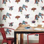 Roommates - Rouleau de papier peint auto-adhésif - Marvel Avengers Comics - Spiderman, Captain America, Thor et Iron Man