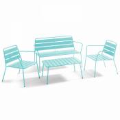 Salon de jardin 4 places et 1 table basse en acier turquoise - Palavas - Bleu Turquoise