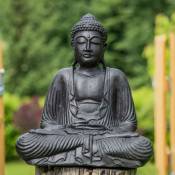 Statue bouddha assis position offrande noir 42 cm -