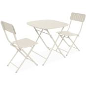 Table de jardin type bistrot pliable beige avec 2 chaises également pliables en acier galvanisé robuste - Beige