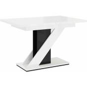 Table repas extensible MEVA - 120/160 X 80 X 75 cm - Blanc brillant/Noir brillant